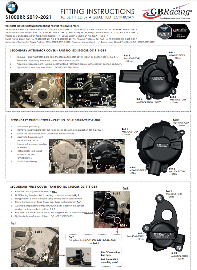 Motor kapak Koruyucular Komplettset GBRacing BMW S1000RR K67 (19-26) 