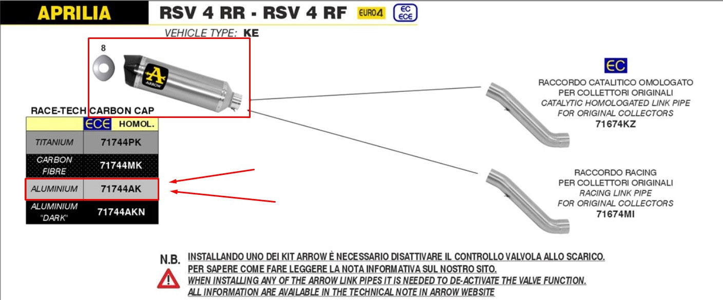 Arrow Slip-On Race-Tech Alüminyum Aprilia RSV4/RR/RF (17-18) 71744AK 