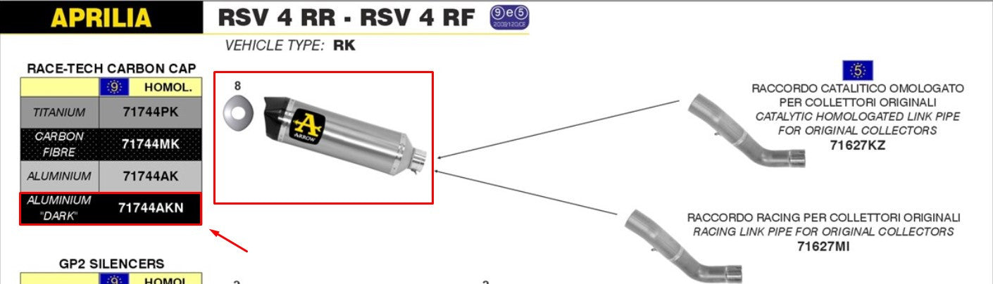 Arrow Slip-On Race-Tech Alüminyum Koyu Aprilia RSV4/RR/RF (15-16) 71744AKN 