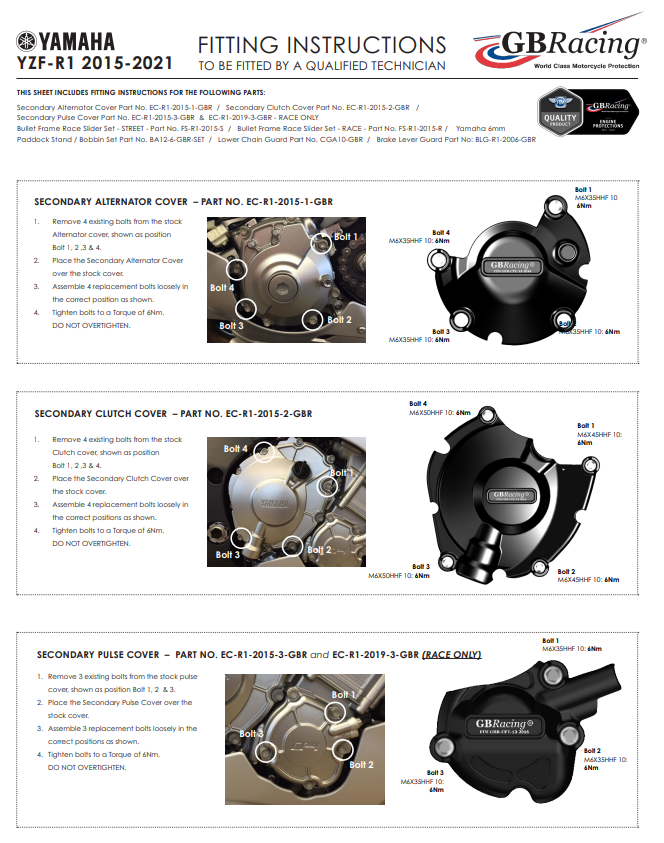 Kupplör Koruma Kapağı GBRacing Yamaha YZF-R1/M RN32, RN49 ve RN65 (15-26) 