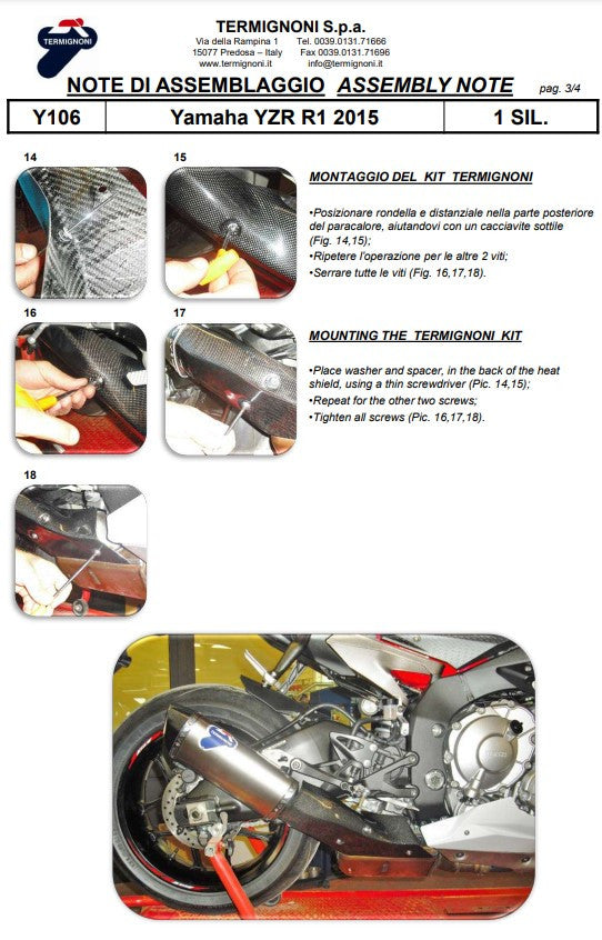 Termignoni Slip-On Karbon Yamaha YZF-R1/M (15-26) Y106080CFT 