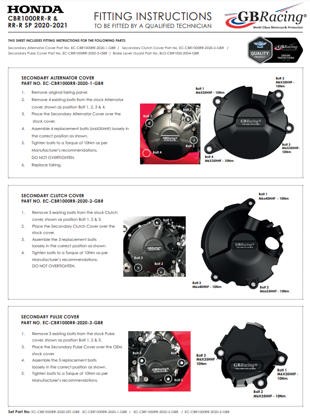Kupplung Koruma Kapağı GBRacing Honda CBR 1000 RR-R SC82 (20-26) 
