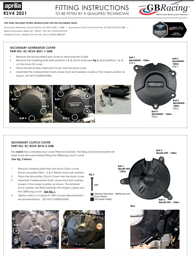 Motor kapağı Koruyucular Komple Set GBRacing Aprilia RSV4/RR/1100 Factory (21-24) 