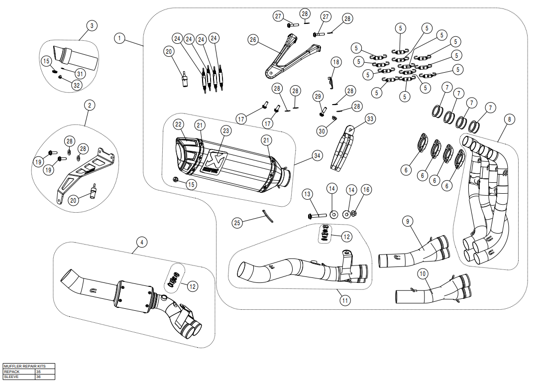 Akrapovic Yarış Hattı (Paslanmaz Çelik) Kawasaki ZX-10 R/RR (21-25) S-K10R10-RC 