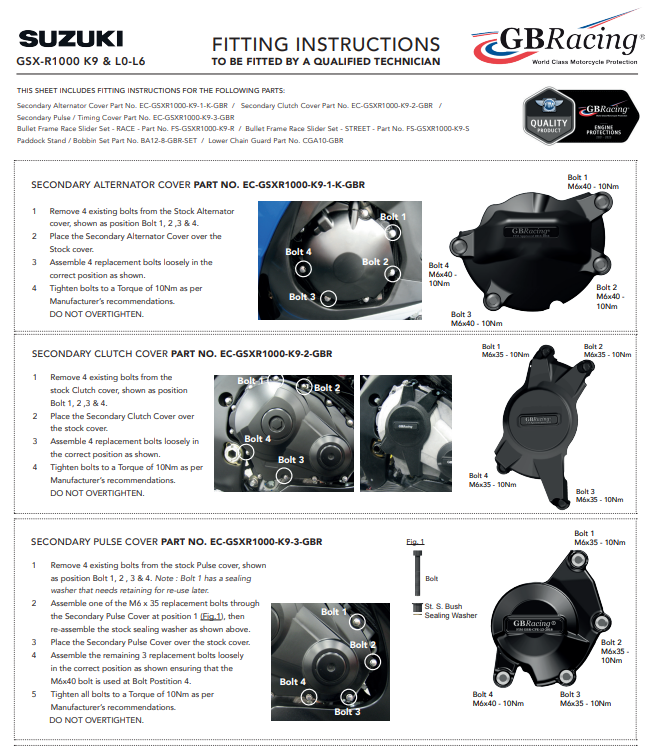 Lichtmaschinen Protektörü Koruma Kapağı GBRacing Suzuki GSX-R 1000 (09-16) 