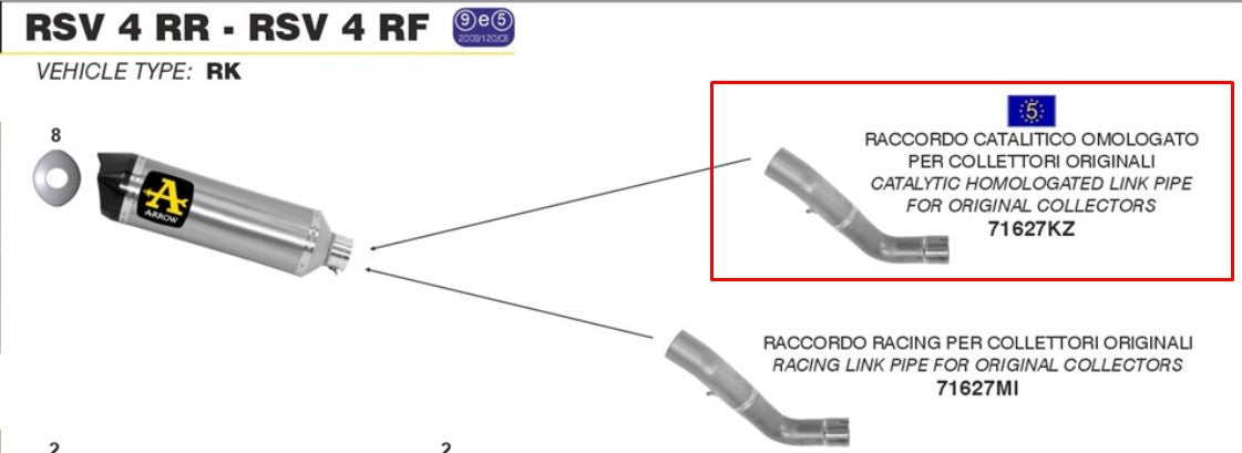 Arrow Ara Bağlantı Borusu Katalizörlü Paslanmaz Çelik Aprilia RSV4/RR/RF (15-16) 71627KZ 