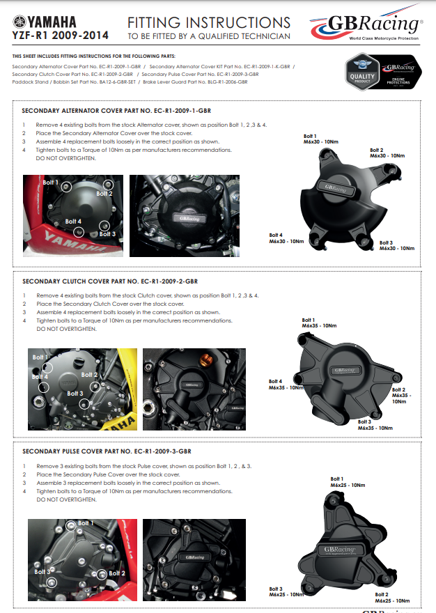 Lichtmaschinen Protektor Koruma Kapağı GBRacing Yamaha YZF-R1 (09-14) 