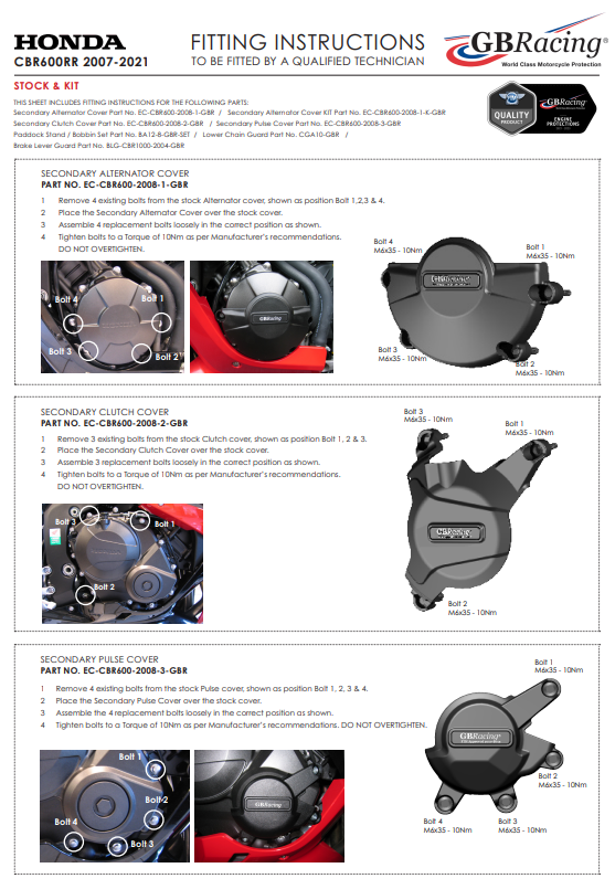 Motor kapak Koruyucular Komplettset GBRacing Honda CBR 600 RR (07-21) 